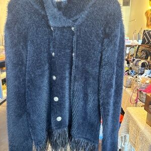SOLD! Luxe feather trim sweater